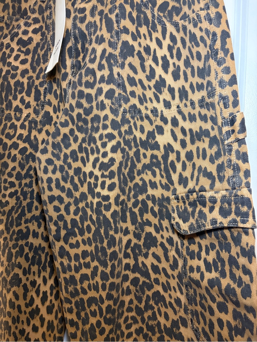 Damson Madder | Leopard Print Wide-Leg Cargo Jeans in Brown/Black NWT - Picture 3 of 9